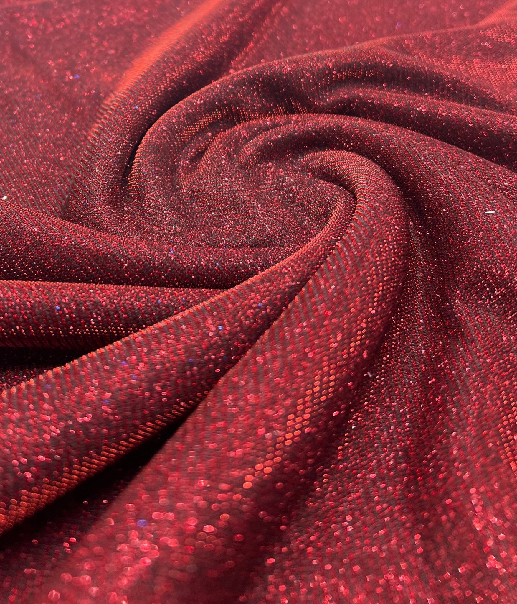 Black Red Glitter Detail Sparkle Metallic Stretch Knit Fabric - T9 Fabrics